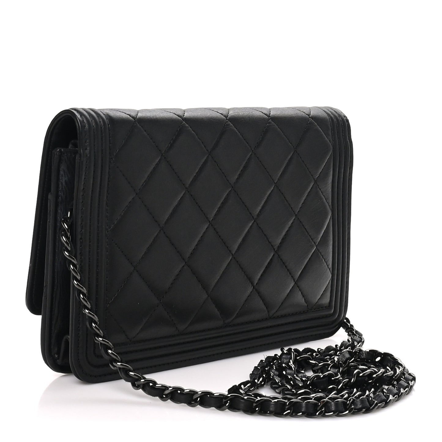 Lambskin Quilted Boy Wallet On Chain WOC So Black