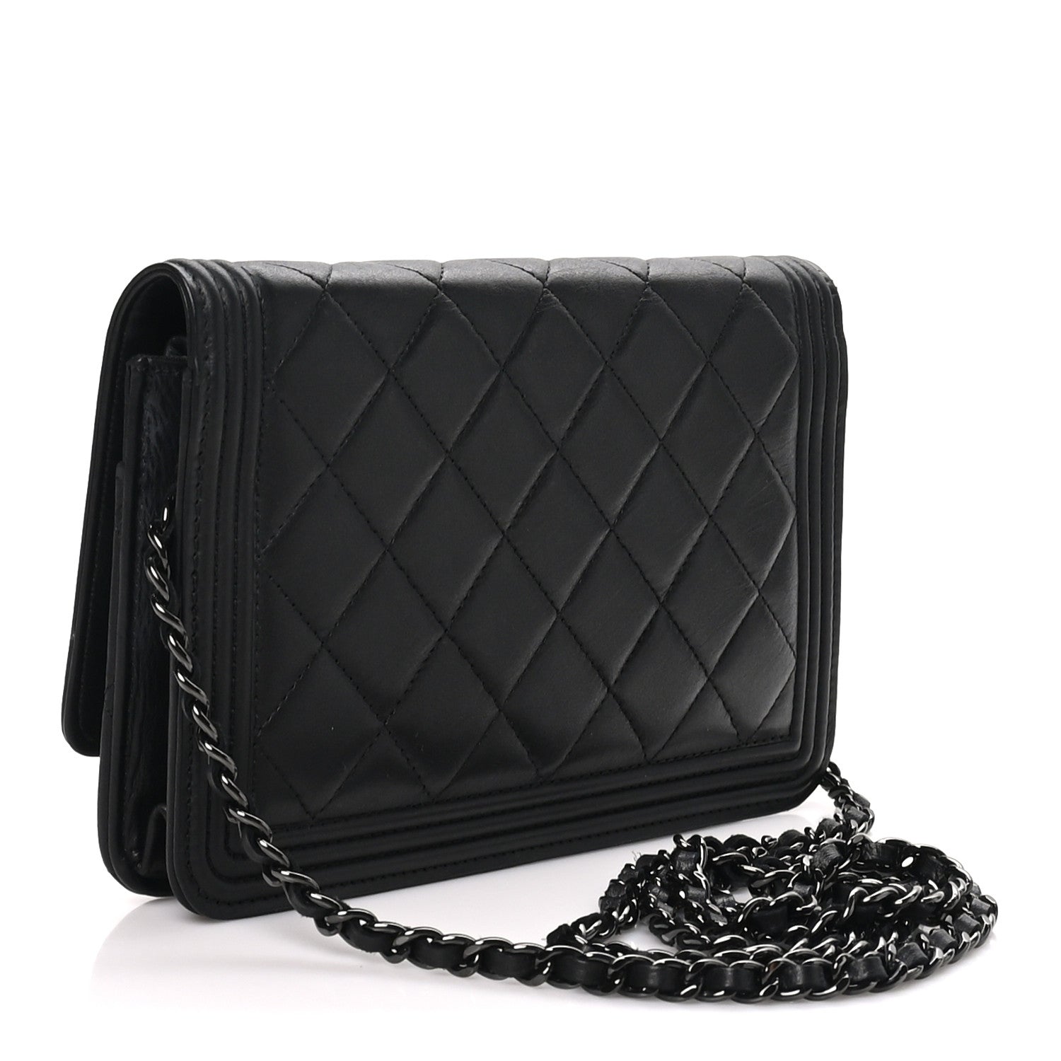 Chanel Lambskin Quilted Boy Wallet On Chain WOC So Black 3 of 10