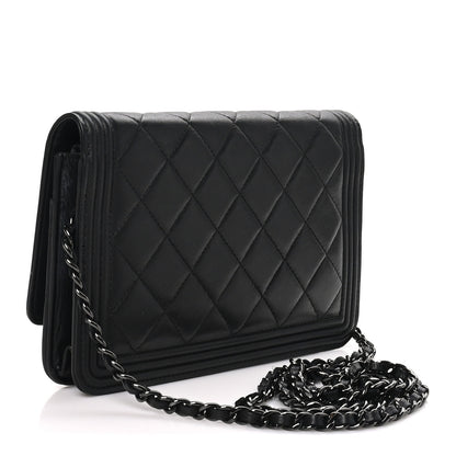 Chanel Lambskin Quilted Boy Wallet On Chain WOC So Black 3 of 10