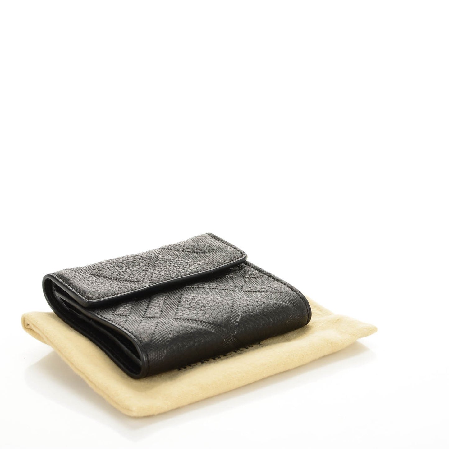 Signature Grain Calfskin Check Embossed Compact Wallet Black
