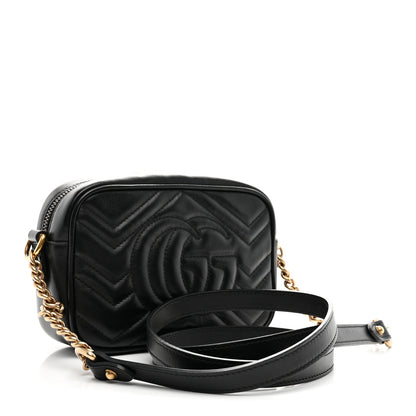 Gucci Calfskin Matelasse Mini GG Marmont Chain Shoulder Bag Black 2 of 9