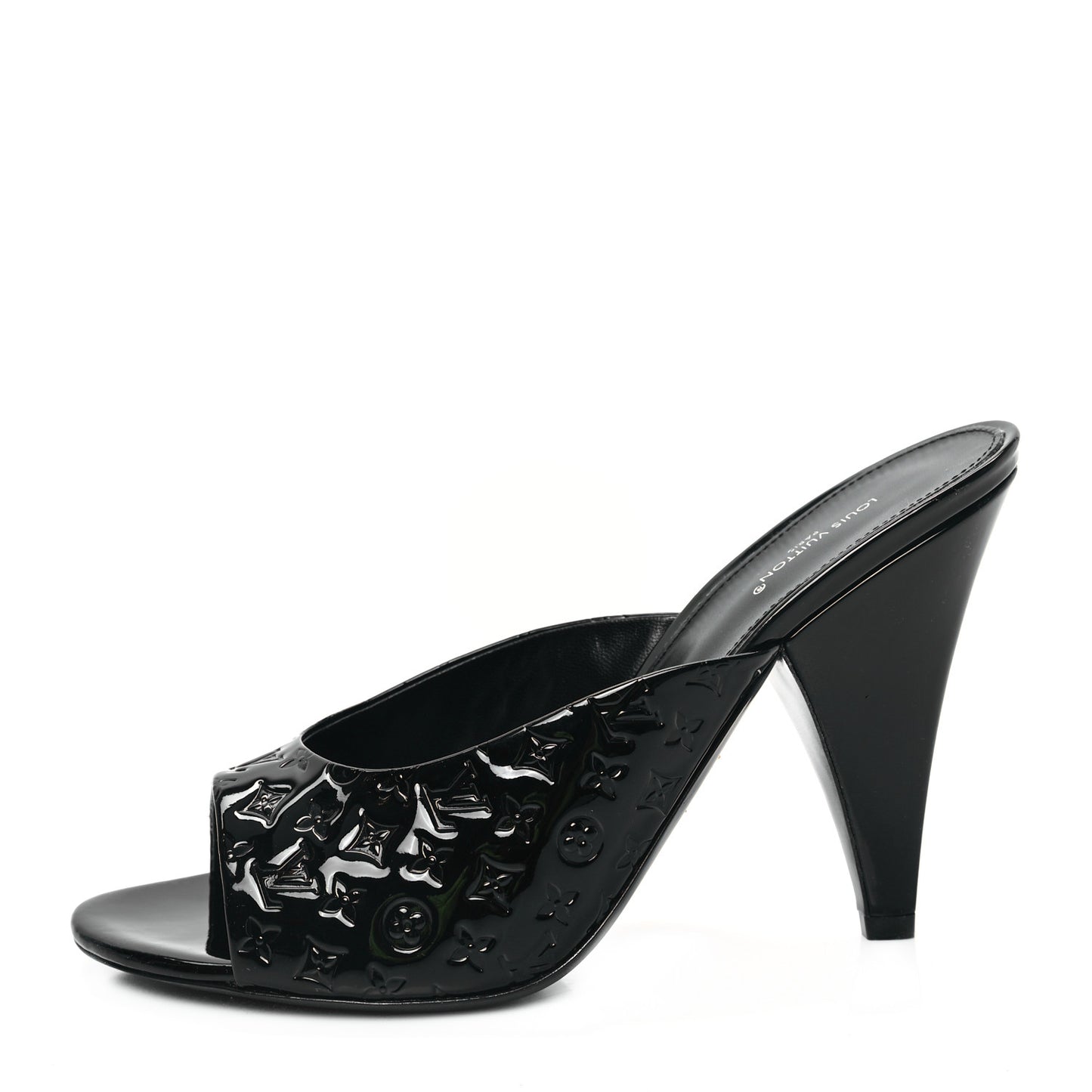 Patent Calfskin Monogram Embossed Super Mules 40 Black