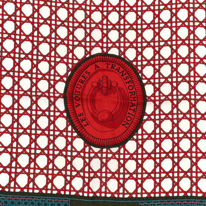 Hermes Cashmere Silk Les Voitures A Transformation Shawl 140 Naturel Rouge H Bleu 2 of 6