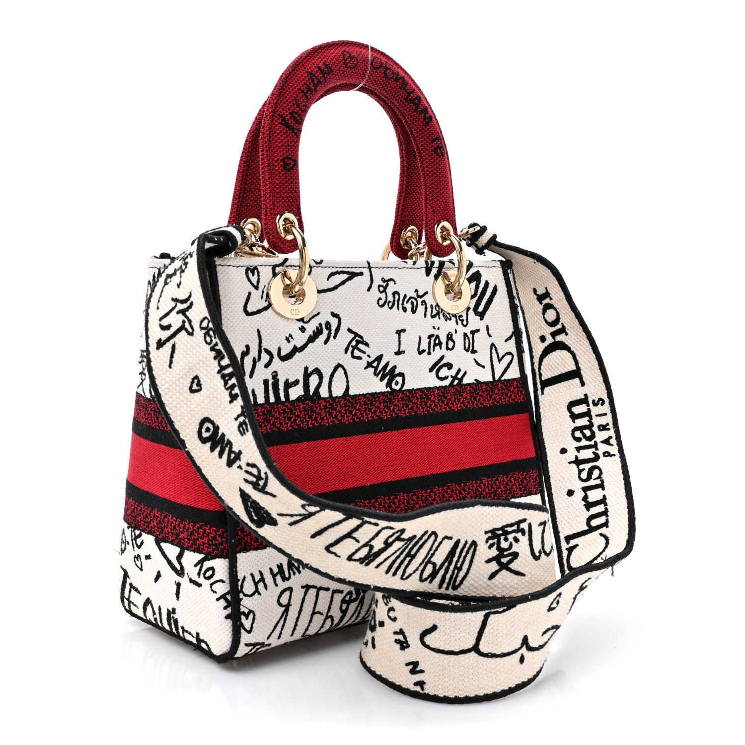 Christian Dior Canvas Medium DiorAmour Graffiti Lady D-Lite Latte 3 of 11