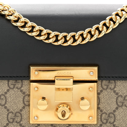 Gucci GG Supreme Monogram Calfskin Small Padlock Shoulder Bag Beige Black Cuir 8 of 12