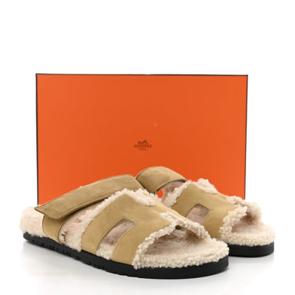 Hermes Suede Goatskin Woolskin Womens Chypre Sandals 40 Beige Albatre Ecru 9 of 9