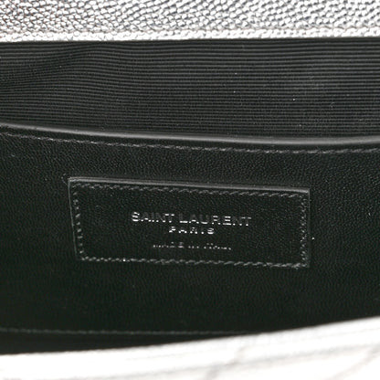 Saint Laurent Metallic Grain De Poudre Matelasse Chevron Medium Monogram Satchel Silver 6 of 11