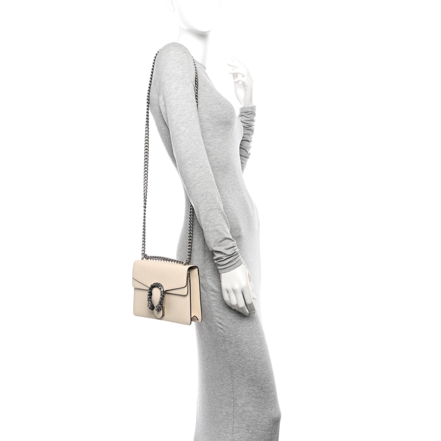 Textured Calfskin Crystal Mini Dionysus Shoulder Bag Mystic White