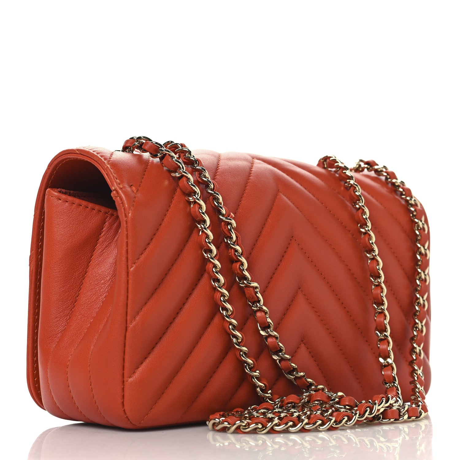 Chanel Calfskin Chevron Quilted Mini Statement Flap Dark Orange 3 of 10