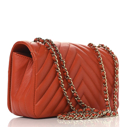 Chanel Calfskin Chevron Quilted Mini Statement Flap Dark Orange 3 of 10