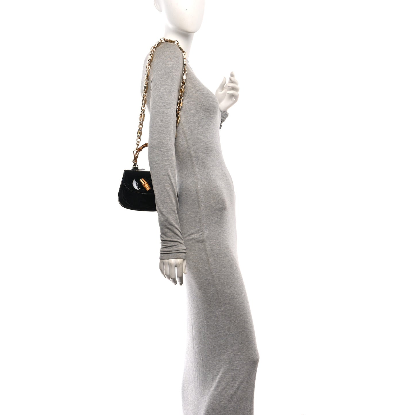 Patent Crystal Mini Bamboo 1947 Top Handle Chain Bag Black