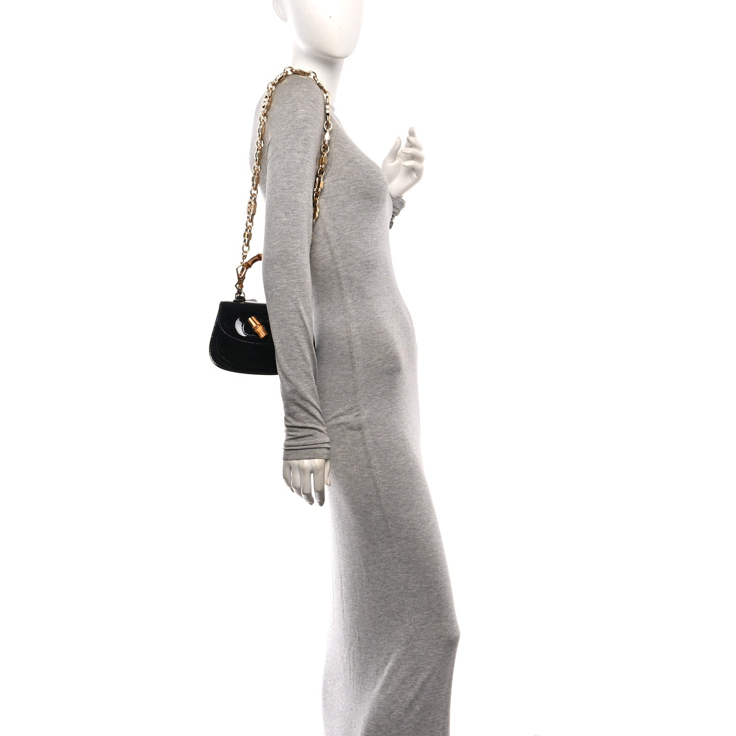 Gucci Patent Crystal Mini Bamboo 1947 Top Handle Chain Bag Black 2 of 8