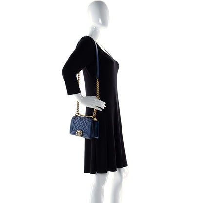 Chanel Metallic Calfskin Quilted Small Boy Flap Blue 4 of 13