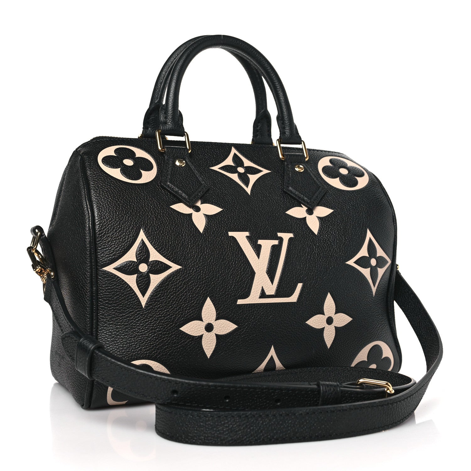 Louis Vuitton Empreinte Monogram Giant Speedy Bandouliere 25 Black Beige 3 of 8