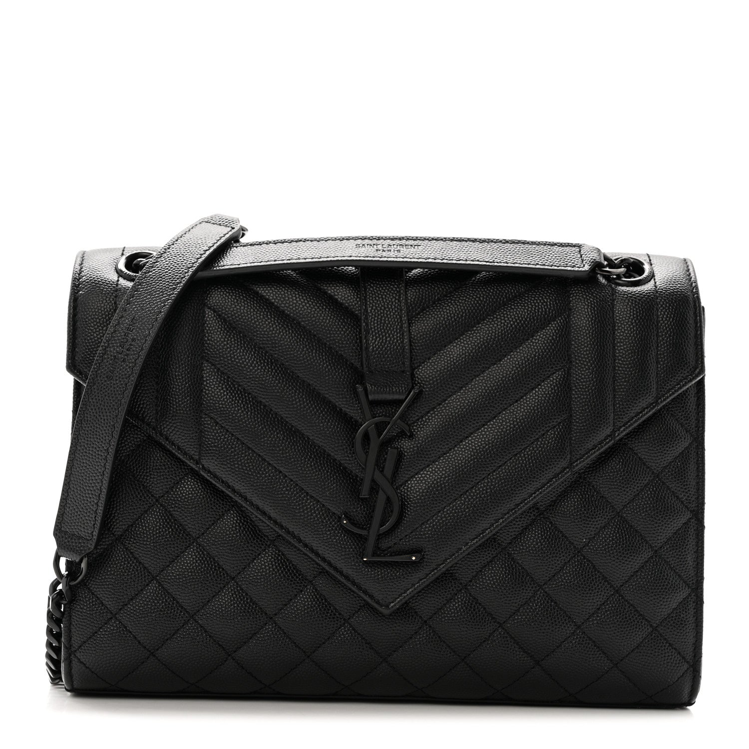 Saint Laurent Grain De Poudre Textured Mixed Matelasse Triquilt Medium Monogram Monochrome Satchel Black 1 of 15