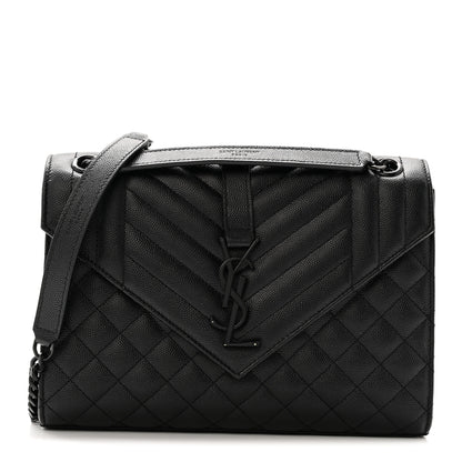 Saint Laurent Grain De Poudre Textured Mixed Matelasse Triquilt Medium Monogram Monochrome Satchel Black 1 of 15