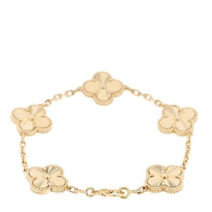 Van Cleef & Arpels 18K Yellow Gold 5 Motifs Guilloche Vintage Alhambra Bracelet 2 of 6