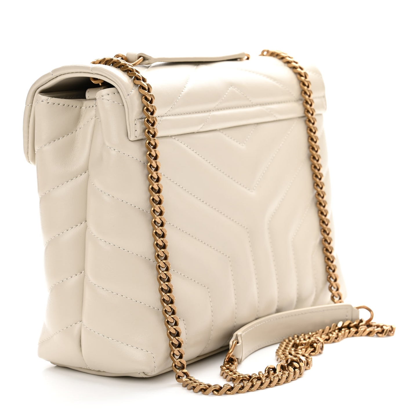 Calfskin Y Quilted Monogram Small Loulou Chain Satchel Crema Soft