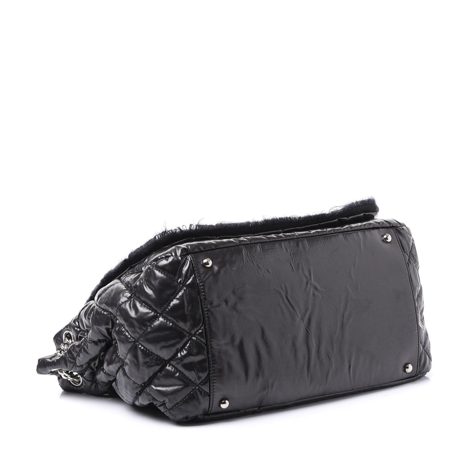 Chanel Vinyl Mohair Trimmed Accordion Arctic Polar Ice Flap Black 3 of 12