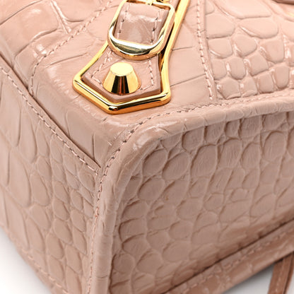 Balenciaga Shiny Supple Calfskin Crocodile Embossed Gold Metallic Edge Hardware Mini City Nude Beige 13 of 15