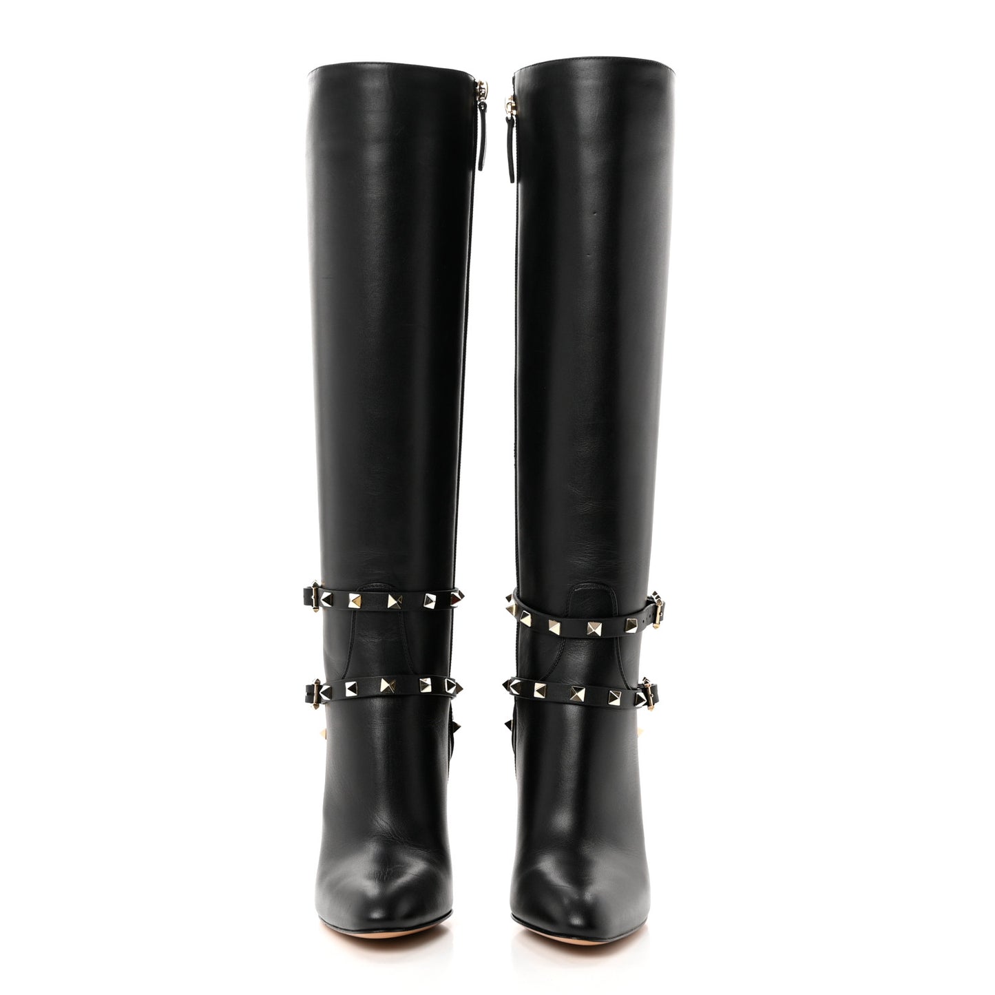 Calfskin Rockstud Knee High 100mm Boots 37 Black