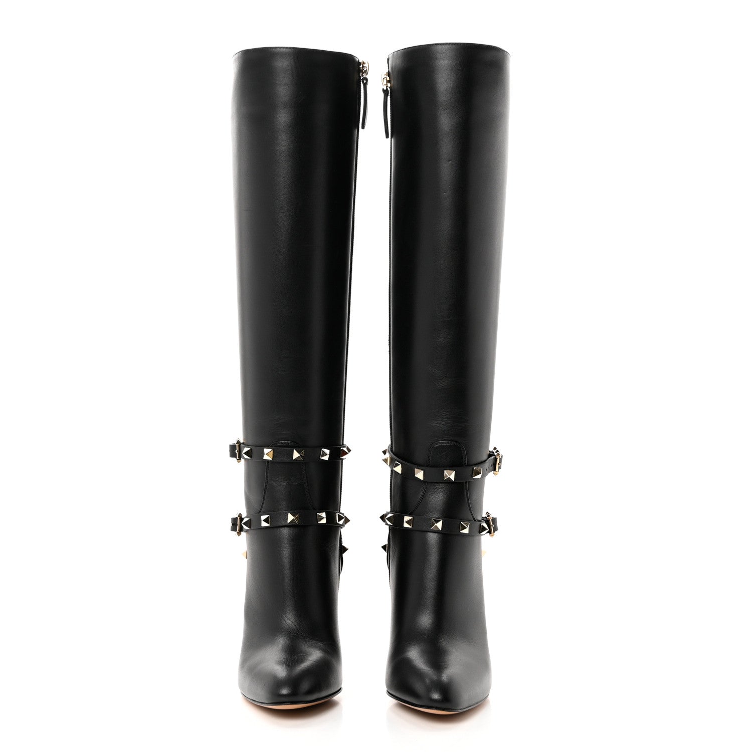 Valentino Garavani Calfskin Rockstud Knee High 100mm Boots 37 Black 2 of 8