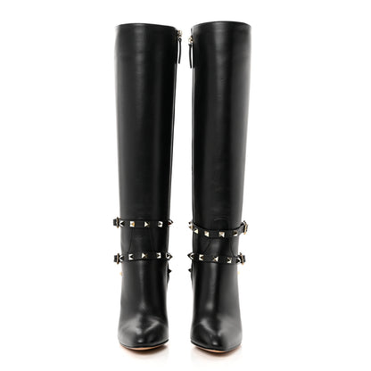 Valentino Garavani Calfskin Rockstud Knee High 100mm Boots 37 Black 2 of 8