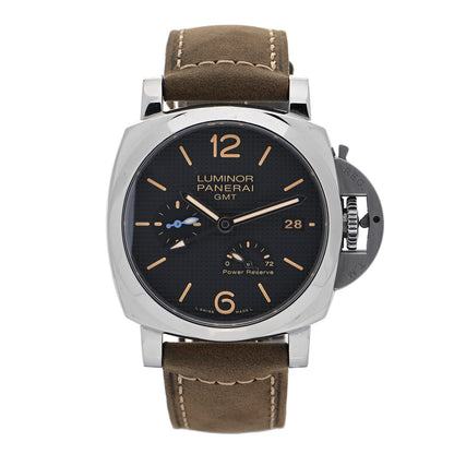 Panerai Stainless Steel Calfskin 42mm Luminor 1950 3 Day Power Reserve GMT Automatic Watch Black PAM01537 1 of 5