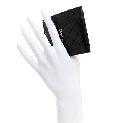 Saint Laurent Lambskin Quilted Monogram Gaby Card Case Black 2 of 8