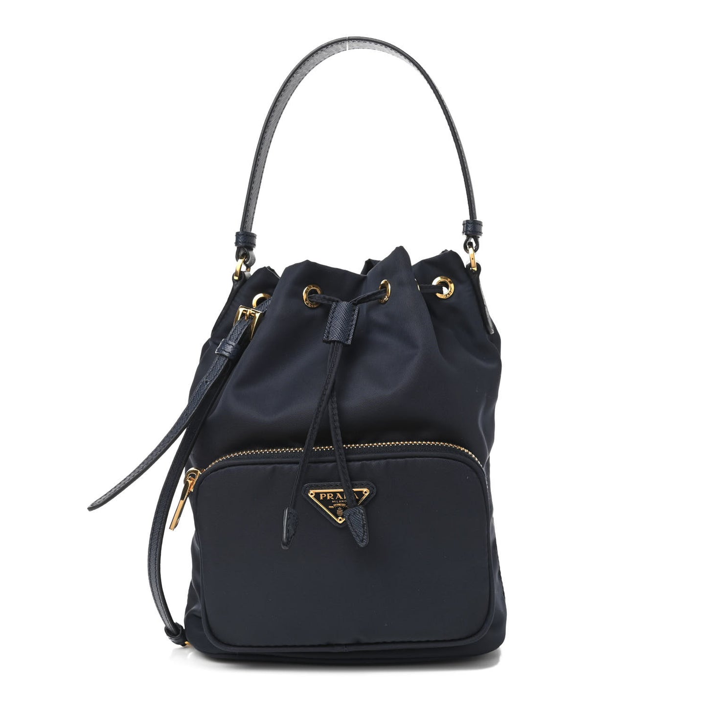 Saffiano Tessuto Nylon Mini Bucket Crossbody Bag Bleu