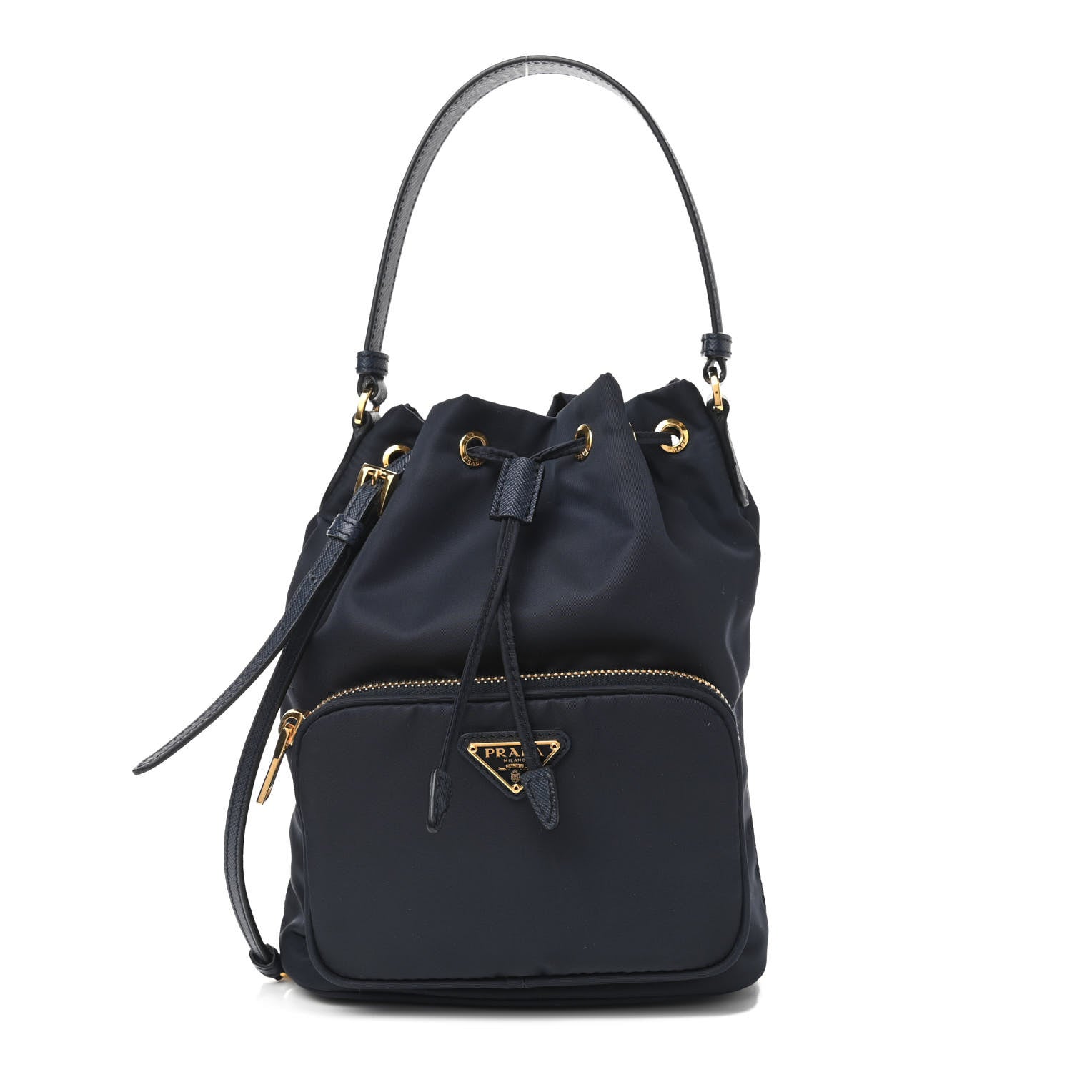 Prada Saffiano Tessuto Nylon Mini Bucket Crossbody Bag Bleu 1 of 8