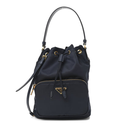 Prada Saffiano Tessuto Nylon Mini Bucket Crossbody Bag Bleu 1 of 8
