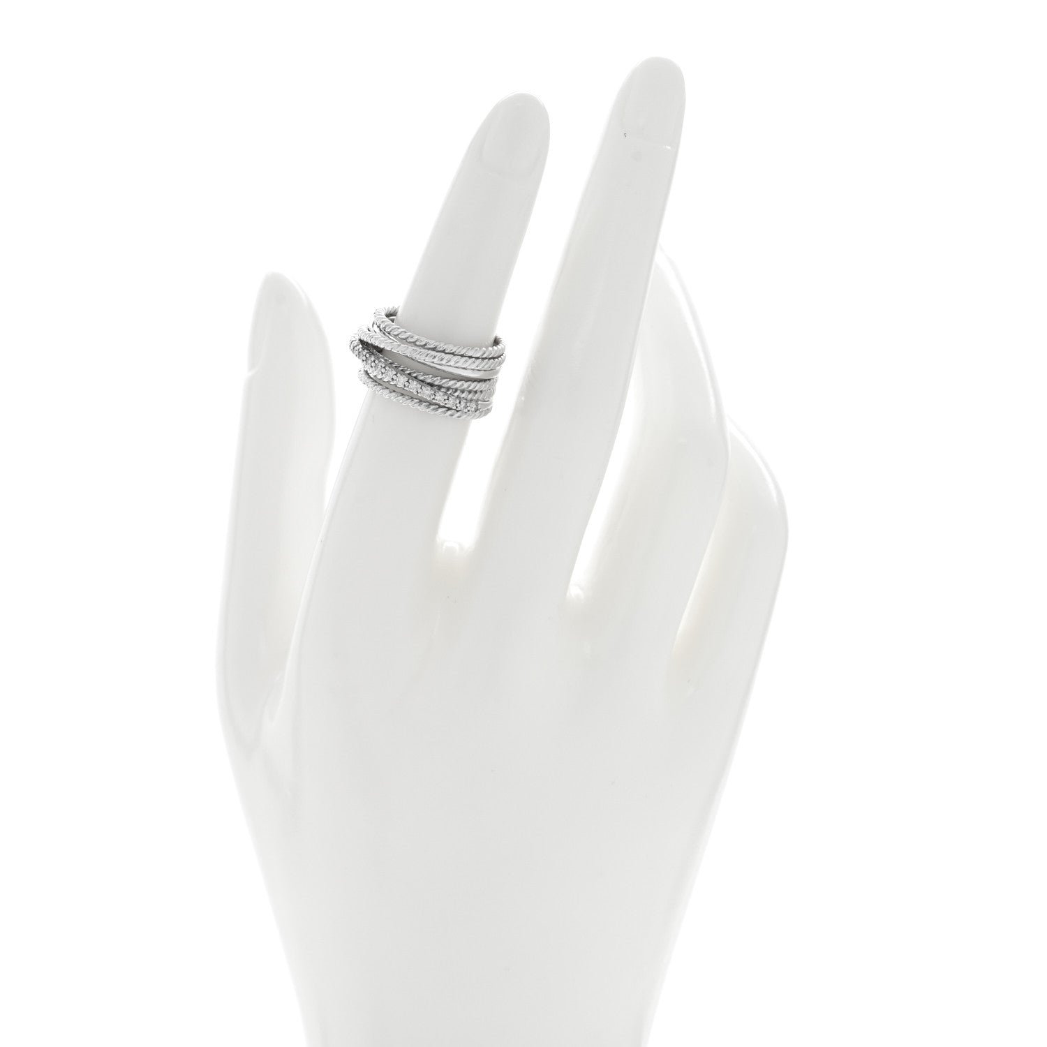 David Yurman Sterling Silver Diamond 11mm Wide Crossover Cable Ring 52 6 2 of 4