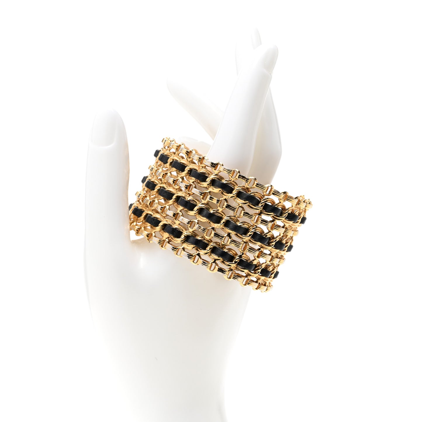 Lambskin Chain CC Cuff Black Gold