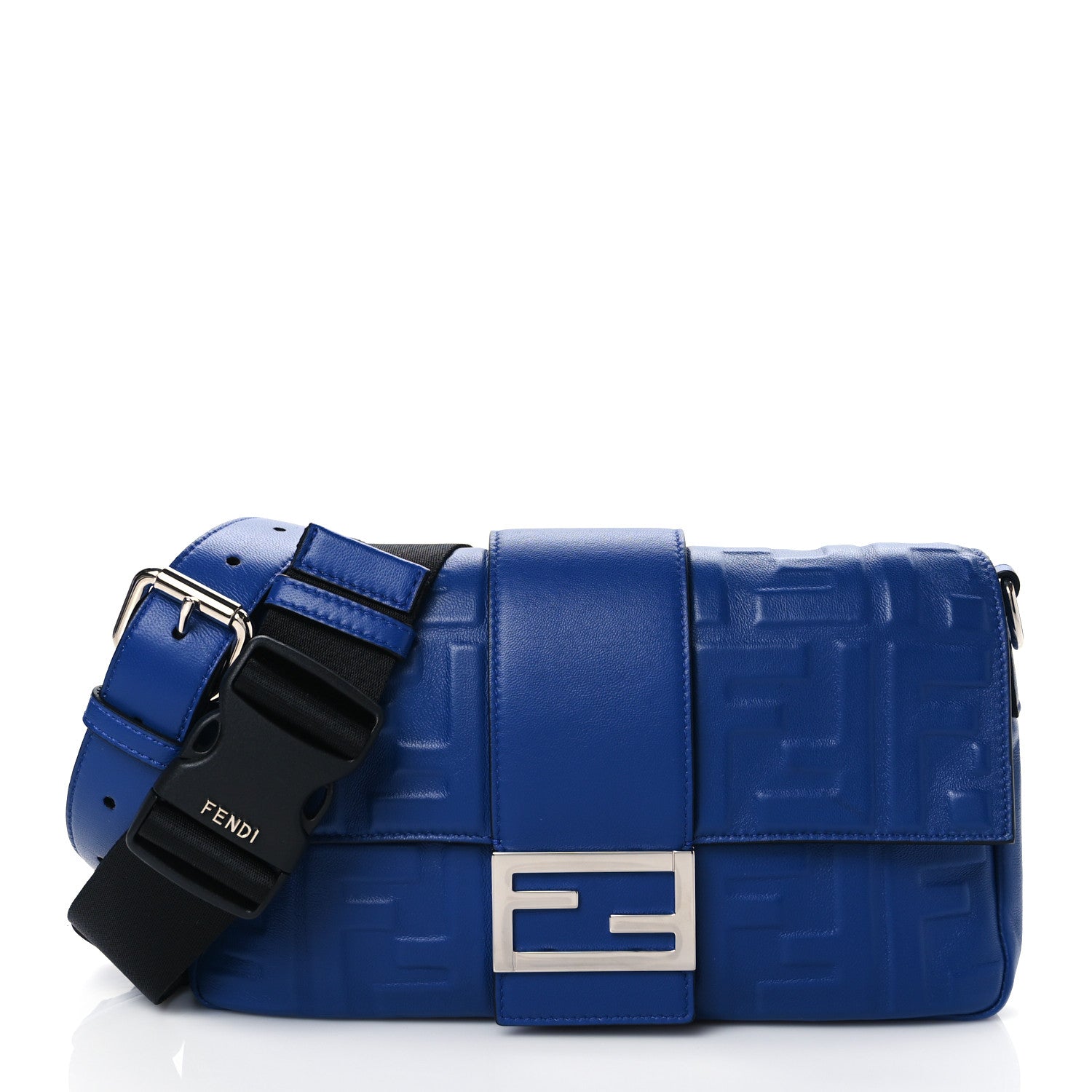 Fendi Nappa FF 1974 Embossed Belt Baguette Bag Blue Neon 1 of 9