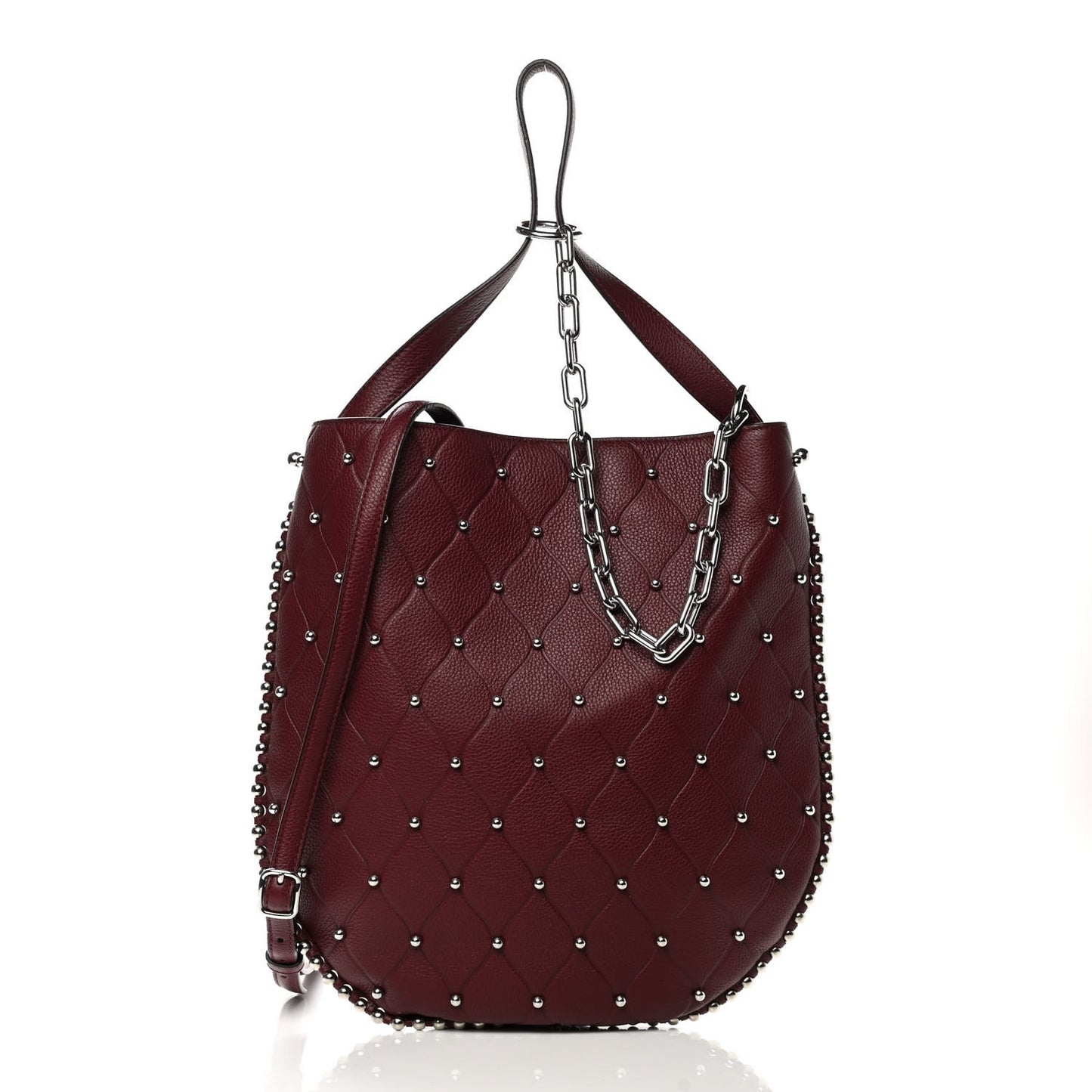 Pebbled Calfskin Studded Roxy Hobo Burgundy