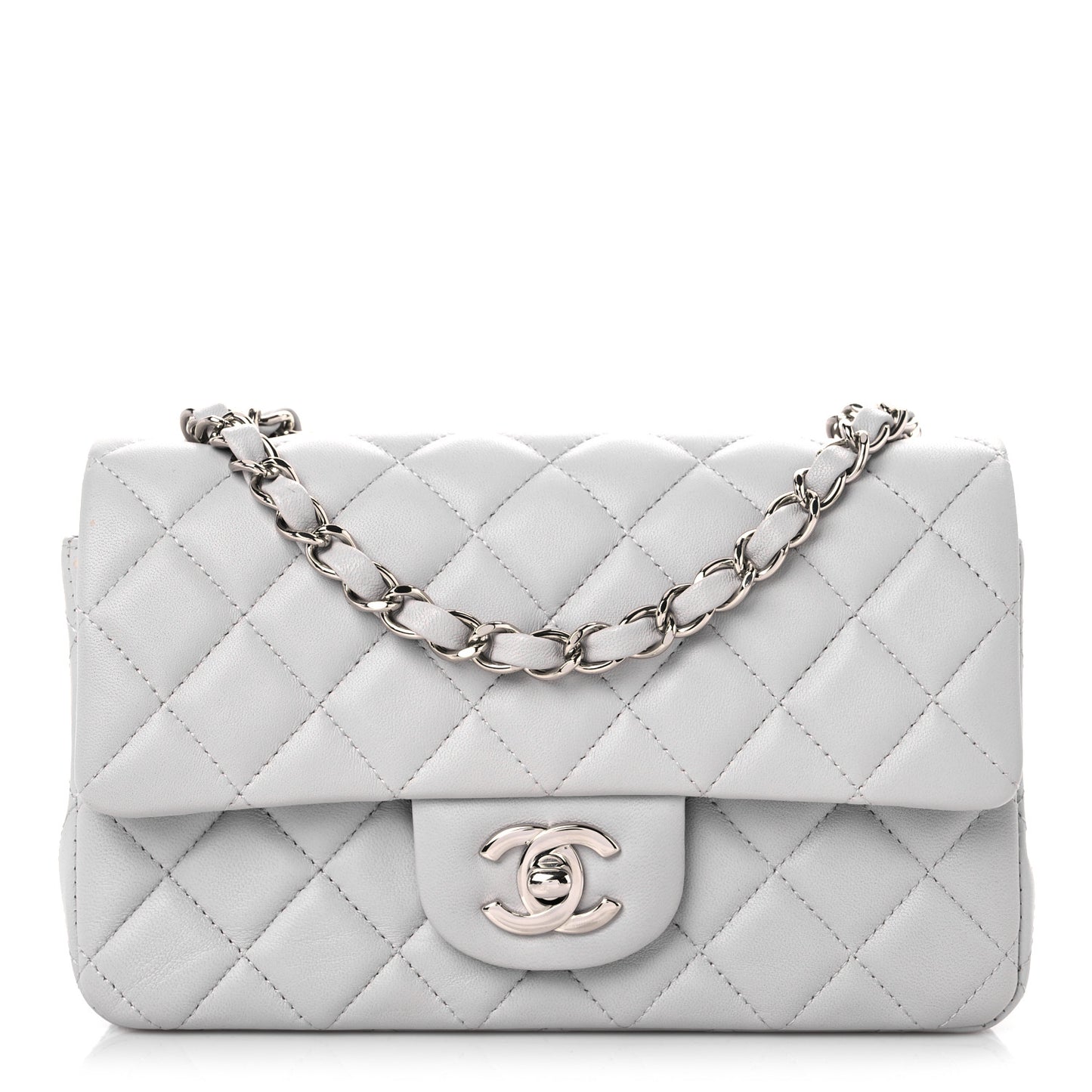Lambskin Quilted Mini Rectangular Flap Grey