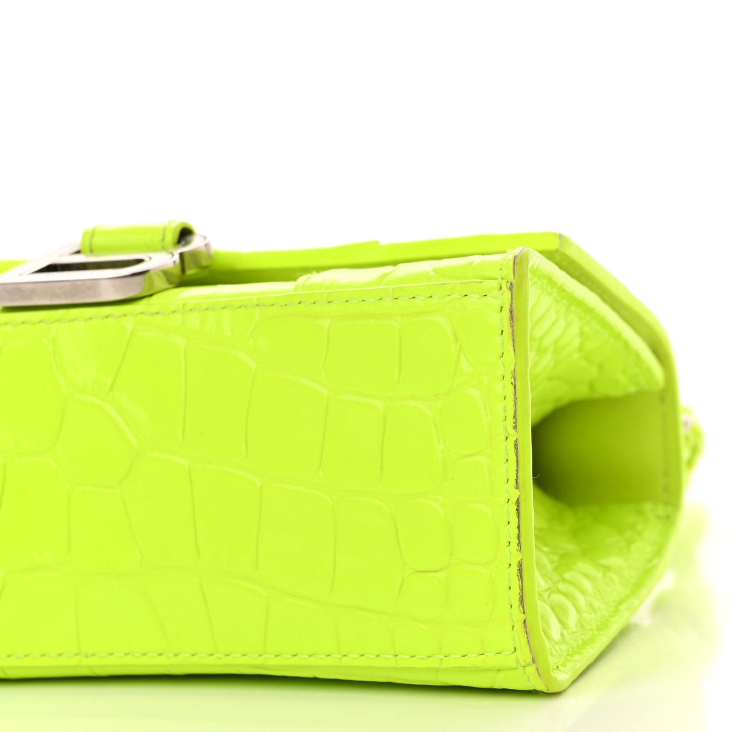 Shiny Calfskin Crocodile Embossed Hourglass Top Handle Bag XS Fluo Yellow