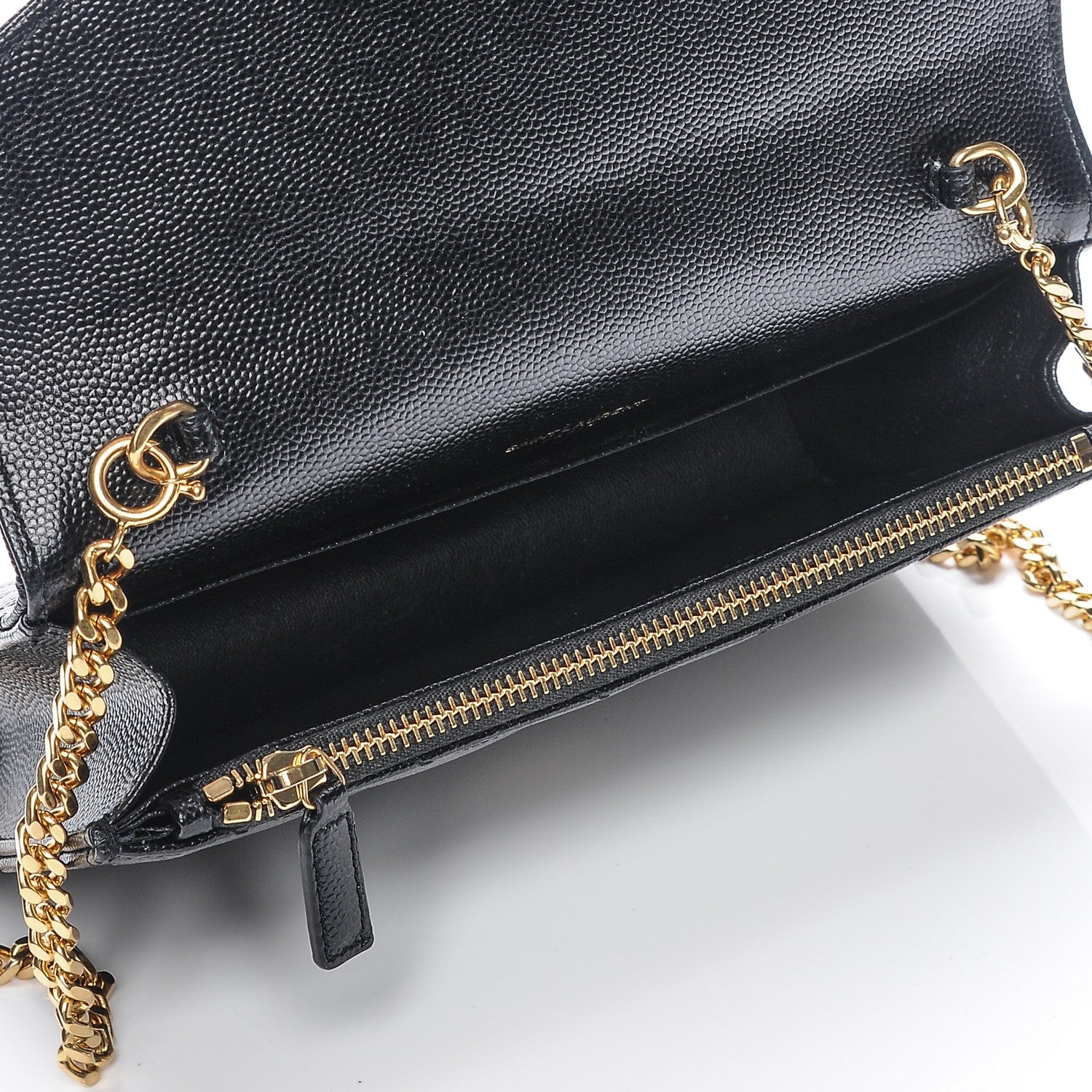 Saint Laurent Grain De Poudre Matelasse Chevron Monogram Chain Wallet Black 5 of 6