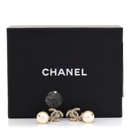 Chanel Crystal Pearl CC Drop Earrings Gold 6 of 6