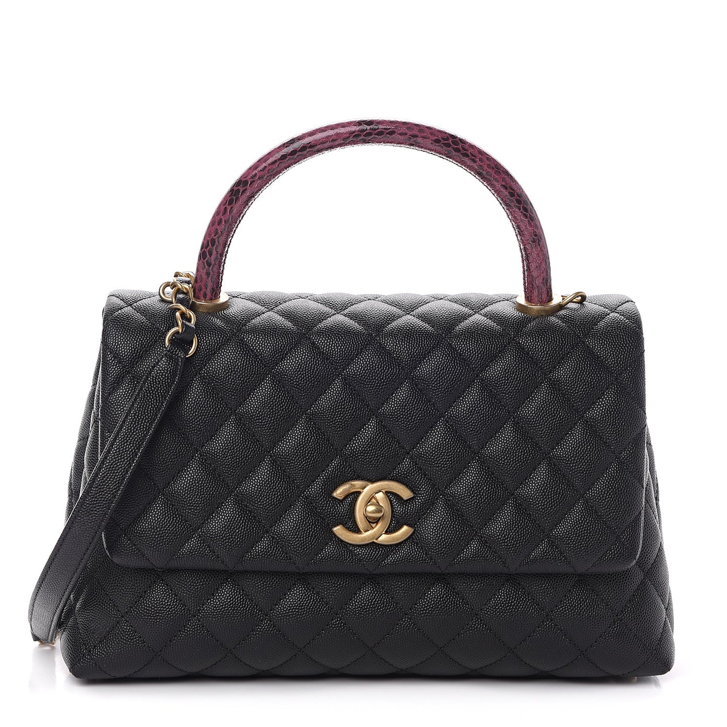 Caviar Elaphe Quilted Small Coco Handle Flap Black