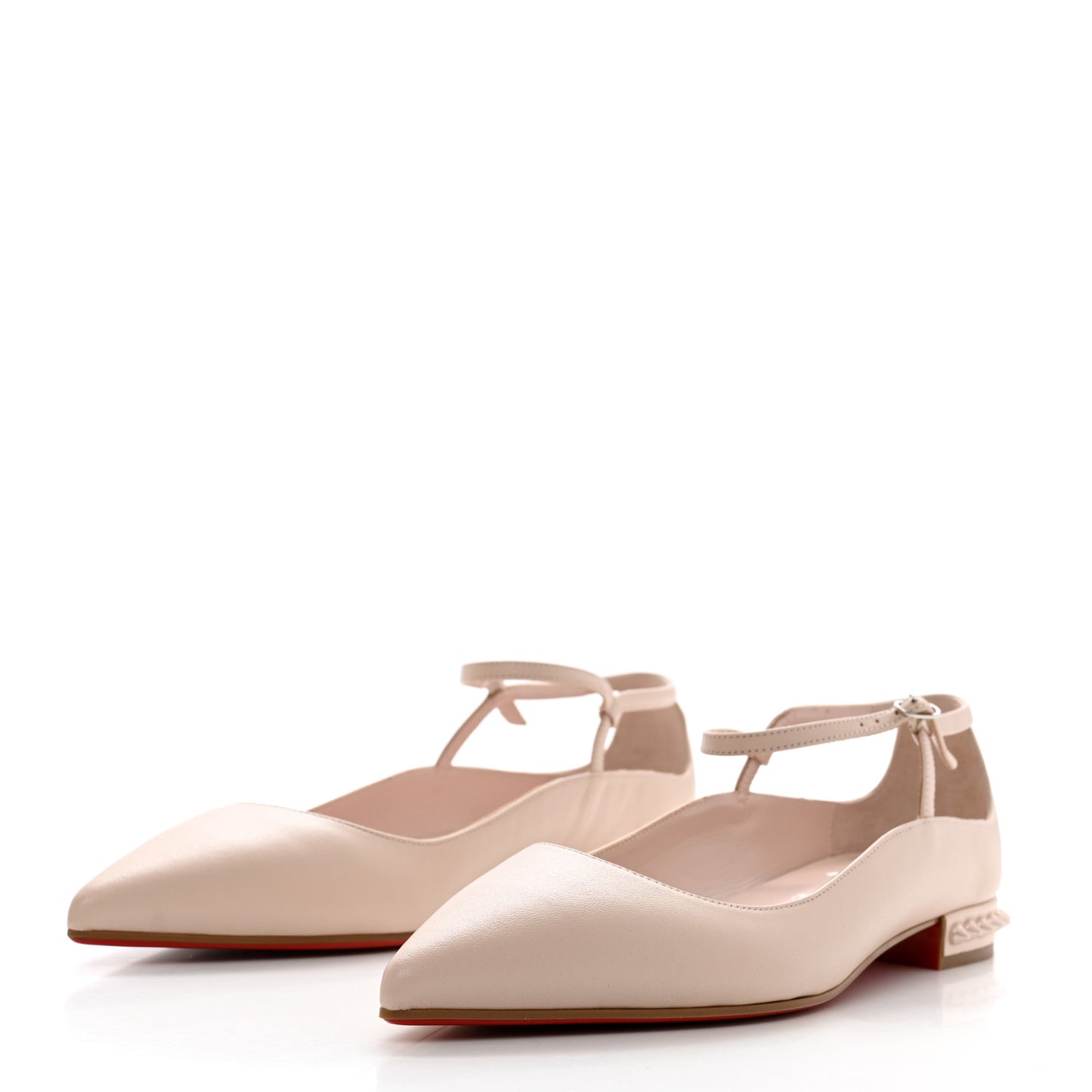Calfskin Conclusive Spike Ankle Strap Ballerina Flats 39 Leche