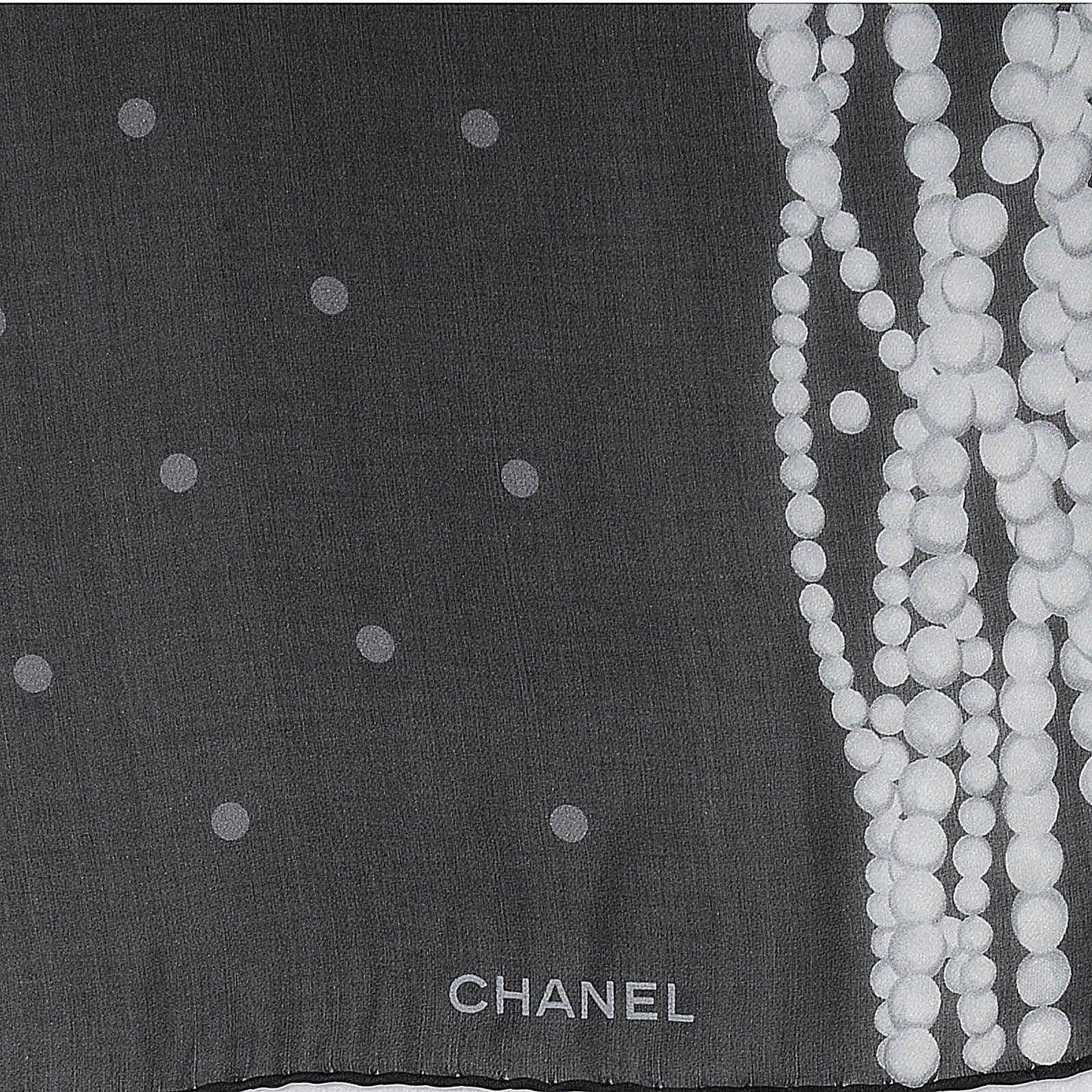 Silk Polka Dot Pearls Scarf Black White