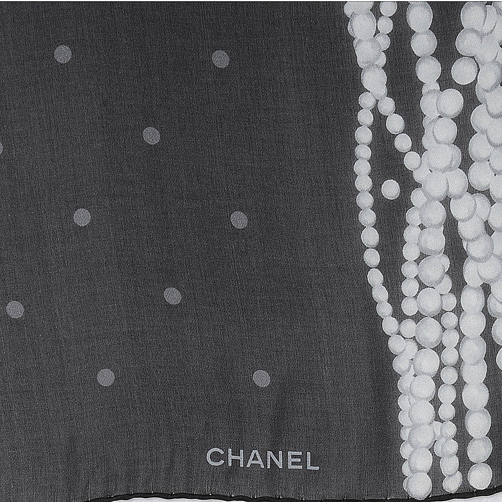 Chanel Silk Polka Dot Pearls Scarf Black White 3 of 5