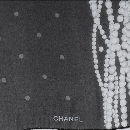 Chanel Silk Polka Dot Pearls Scarf Black White 3 of 5