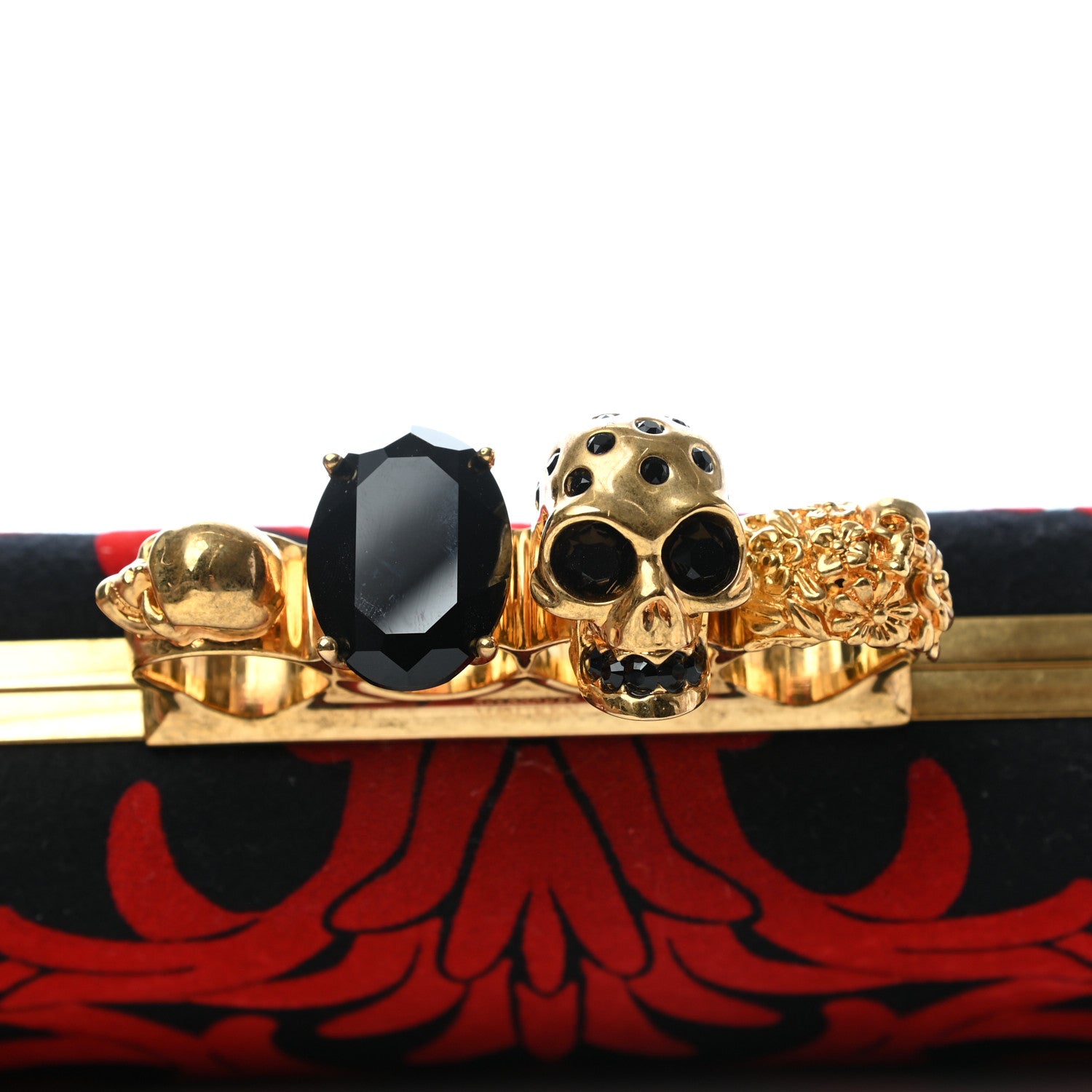 Alexander McQueen Velvet Arabesque Skull Knuckle Box Clutch Red Black 8 of 8