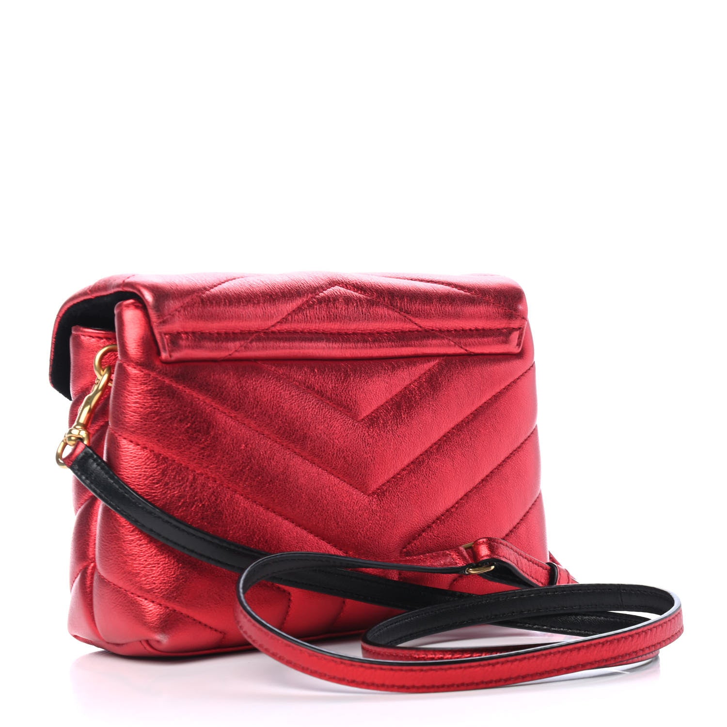 Saint Laurent Metallic Calfskin Matelasse Toy Loulou Monogram Chain Satchel Red 2 of 4