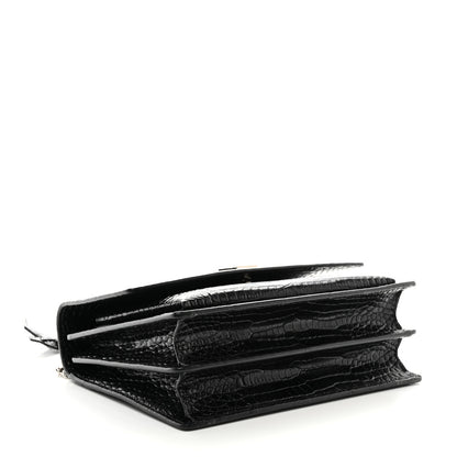 Saint Laurent Calfskin Crocodile Embossed Medium Monogram Sunset Black 4 of 13