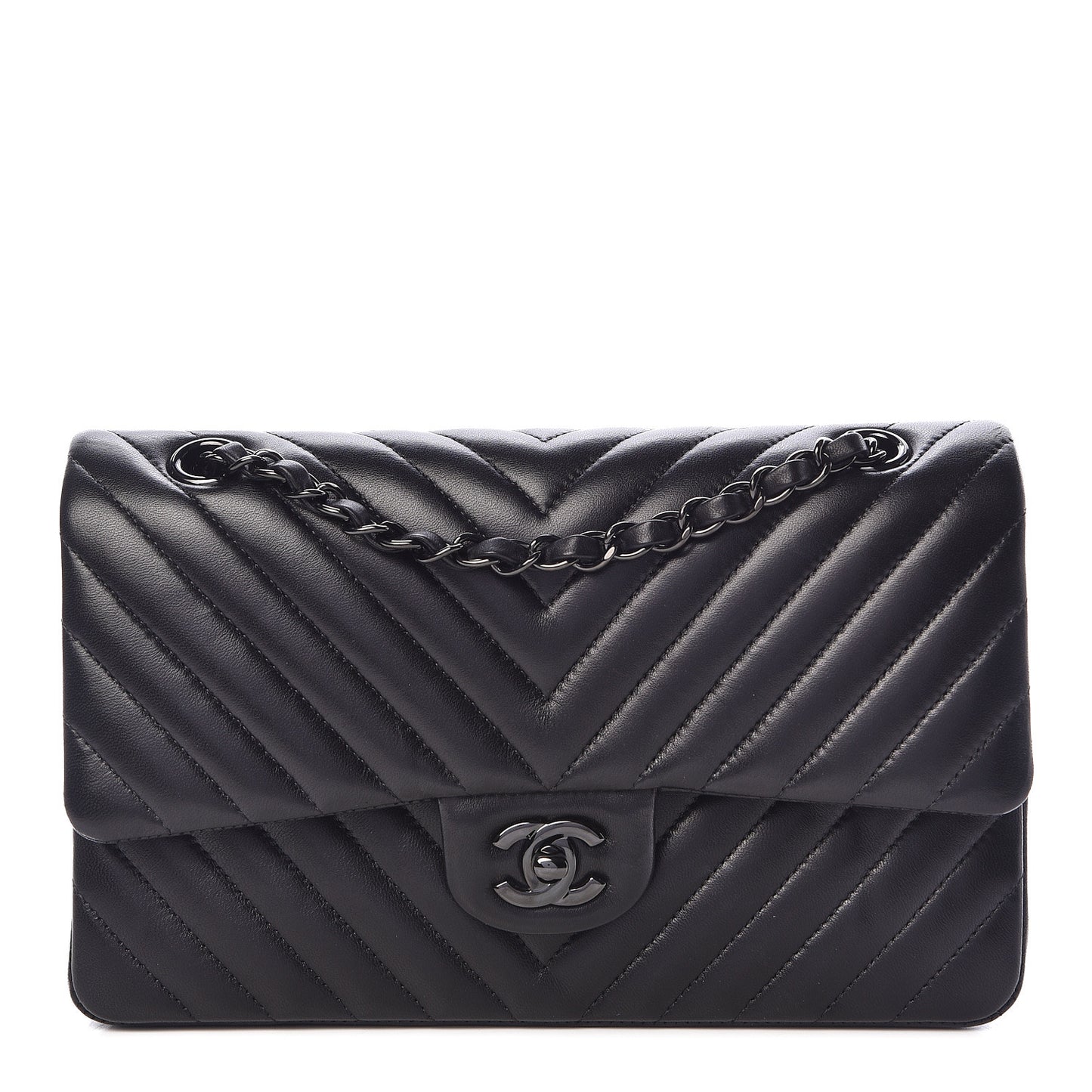Lambskin Chevron Quilted Medium Double Flap So Black