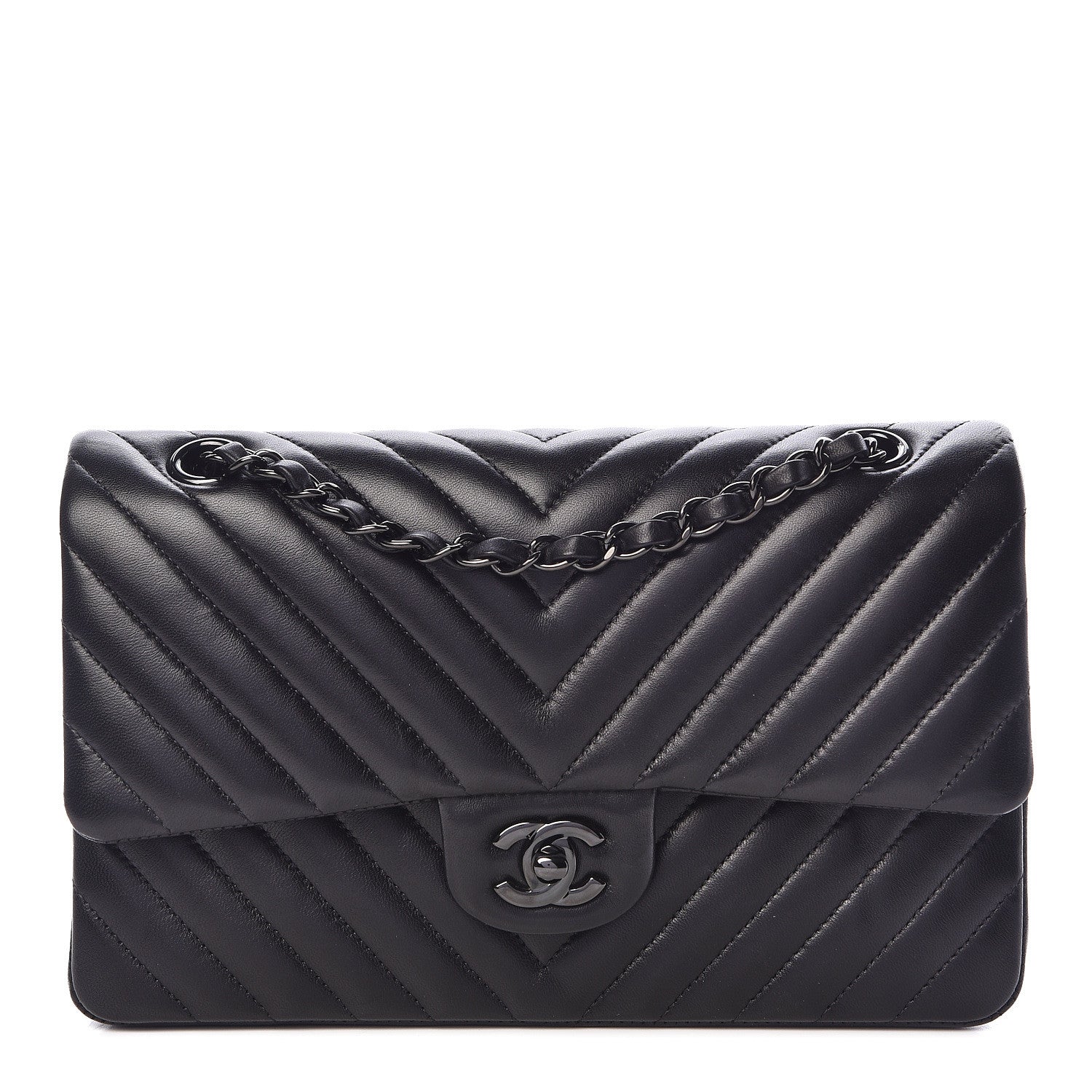 Chanel Lambskin Chevron Quilted Medium Double Flap So Black 1 of 13